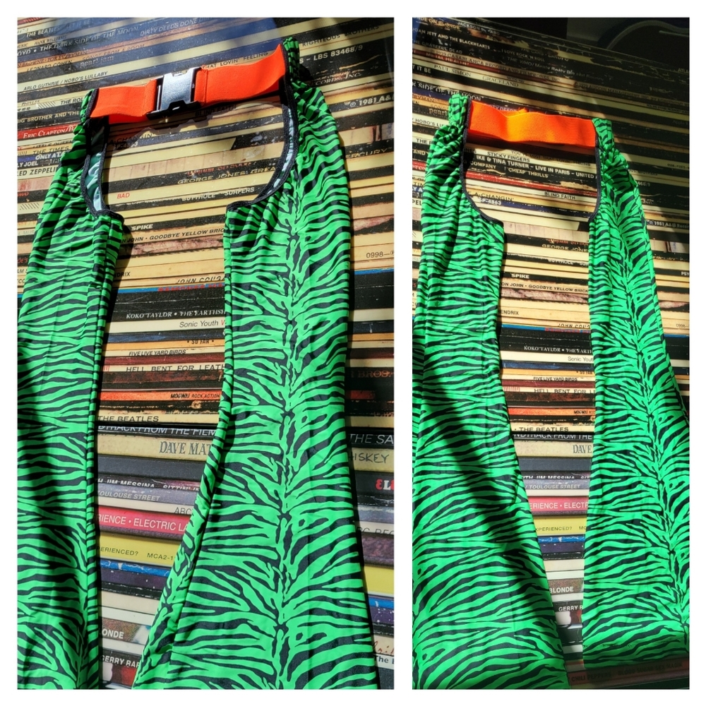 Club Exx, Neon Green Animal Print Festival Chaps, size XS